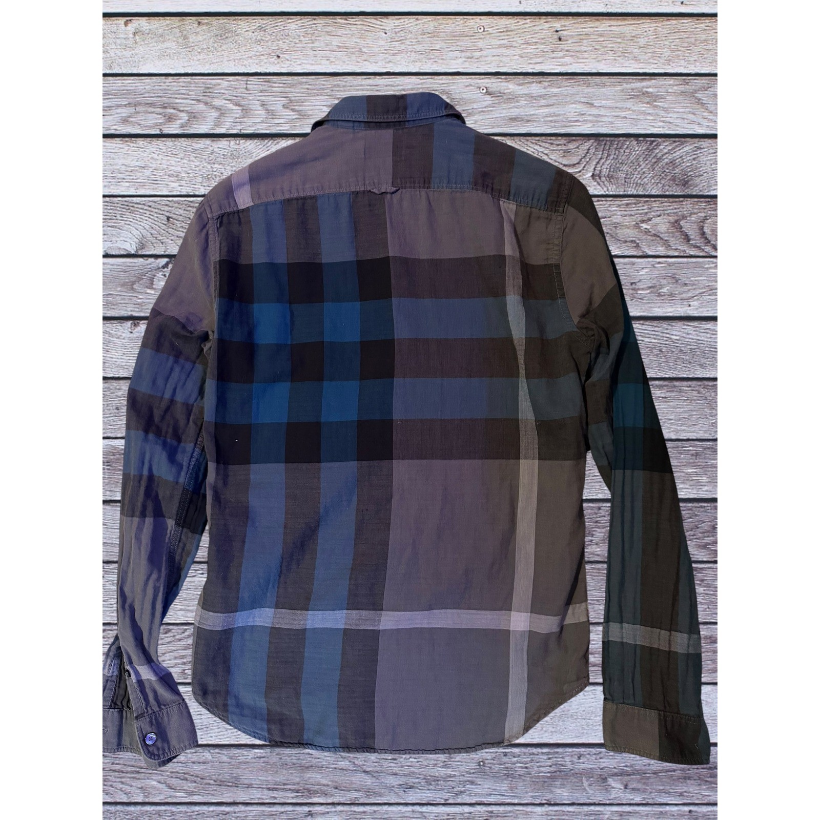 Burberry Brit Mens Blue Grey Exploded Check Long Sleeve Button Down Shirt S