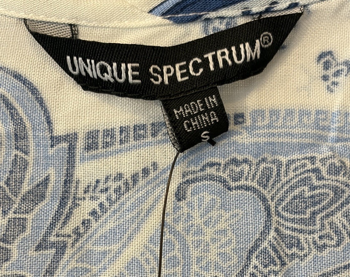 Unique Spectrum Blue White Floral V Neck Blouse Boho Flowy Top NWT Size Small
