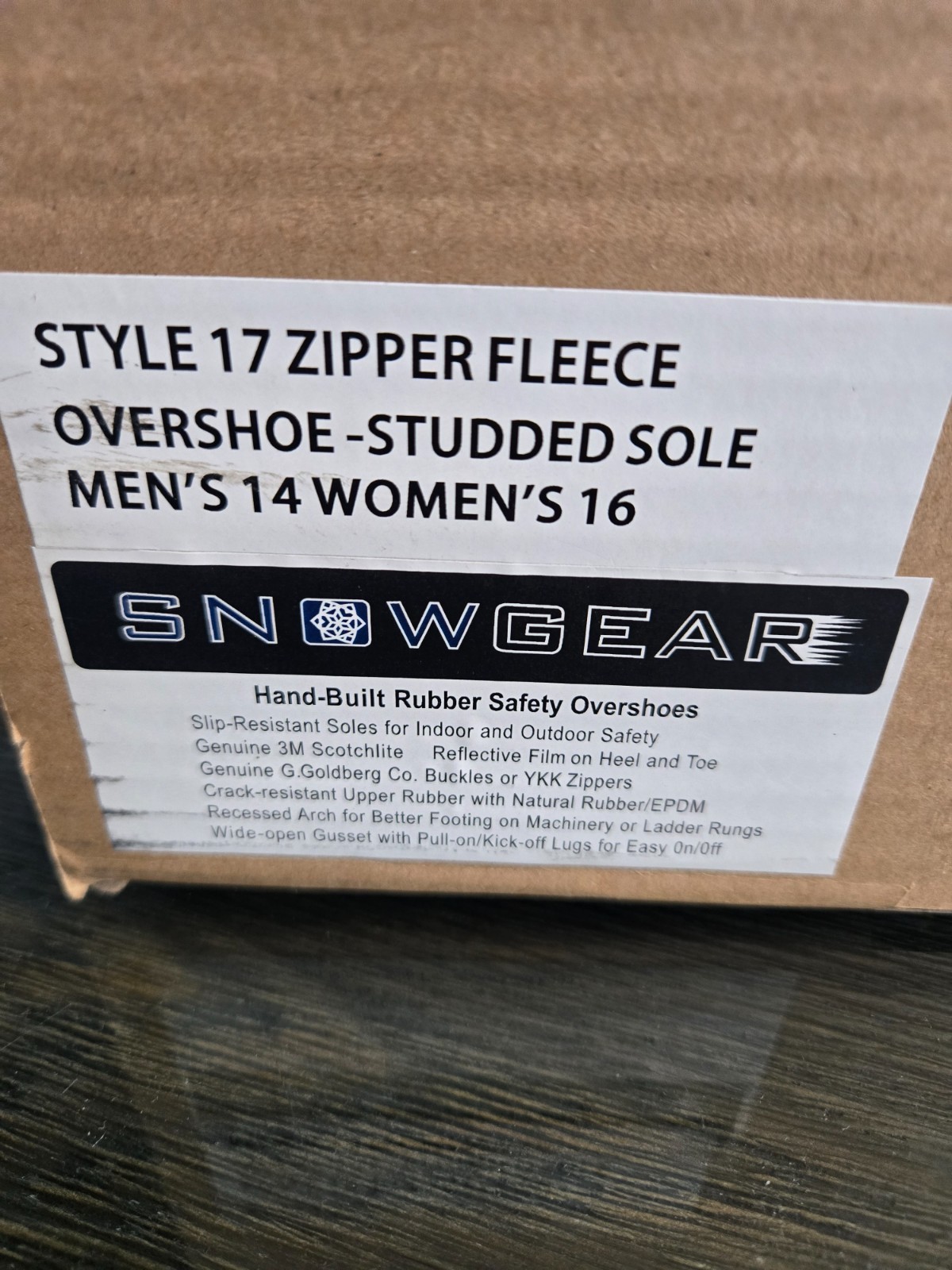 SNOWGEAR #17 VULCANIZED RUBBER FLEECE-LINED STUDDED OVERSHOE Men’s Size 14
