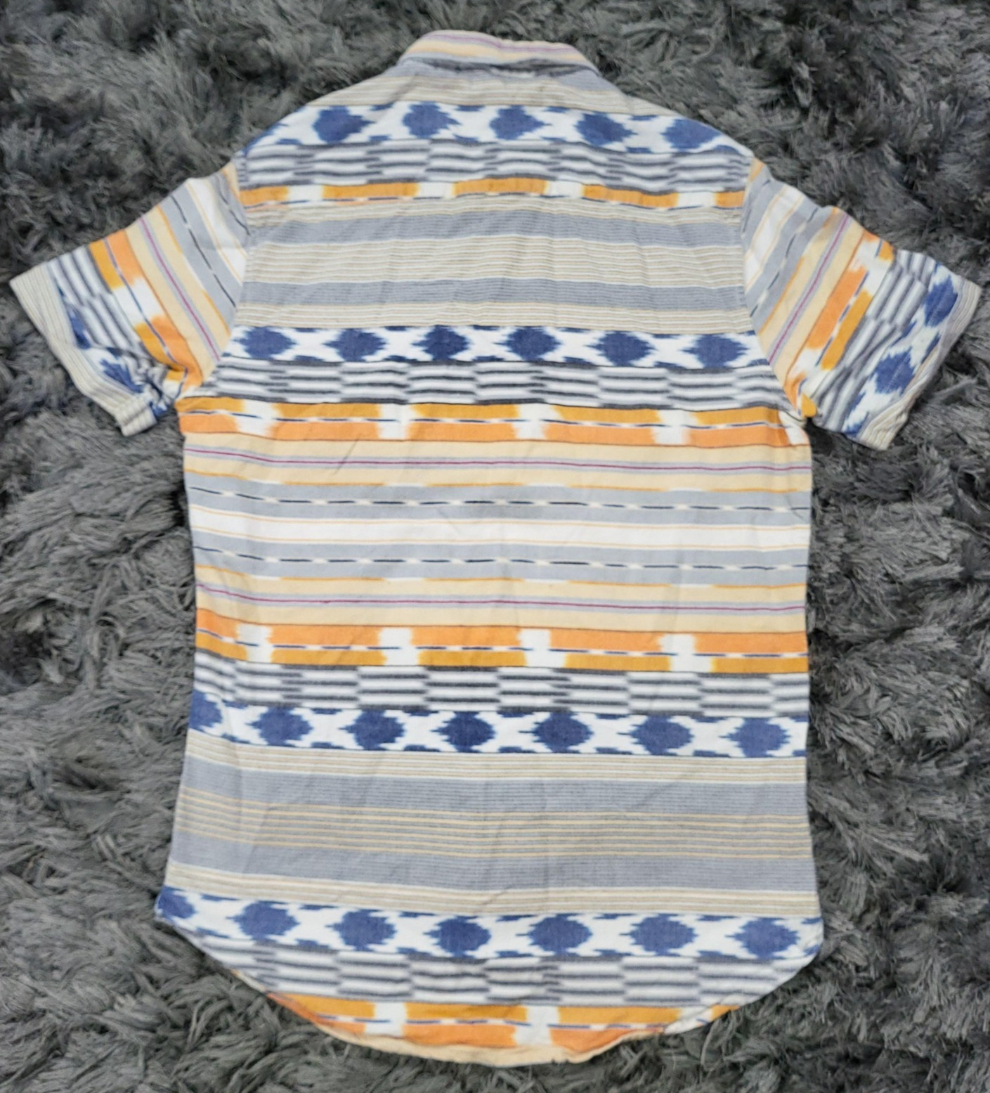 7 Diamonds Shirt Mens Large Southwestern Stripe Cuffed Short Sleeve Cotton Logo