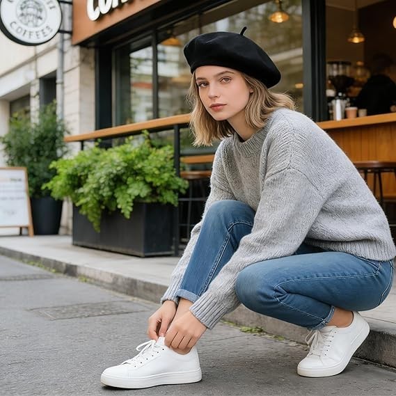 Gorro Vasco De Artista De Boina Francesa Para Mujeres Y Niñas, Color Negro NUEVO