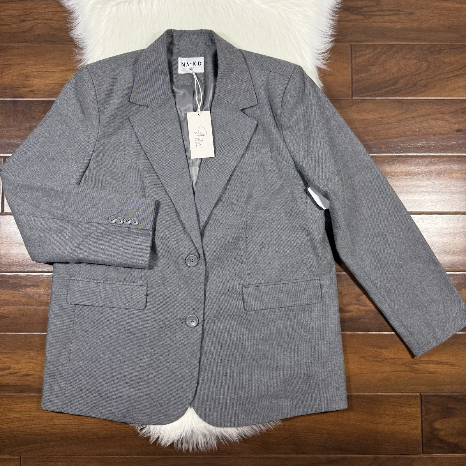 NA-KD X Stephsa Women’s Size EU 42 / US 12 Gray Oversized Blazer Jacket