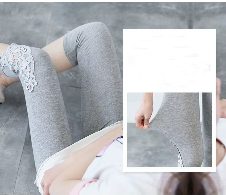 Women’s High-Waist Lace Stretch Capri Leggings – Knee-Length Sports & Fitness Pa