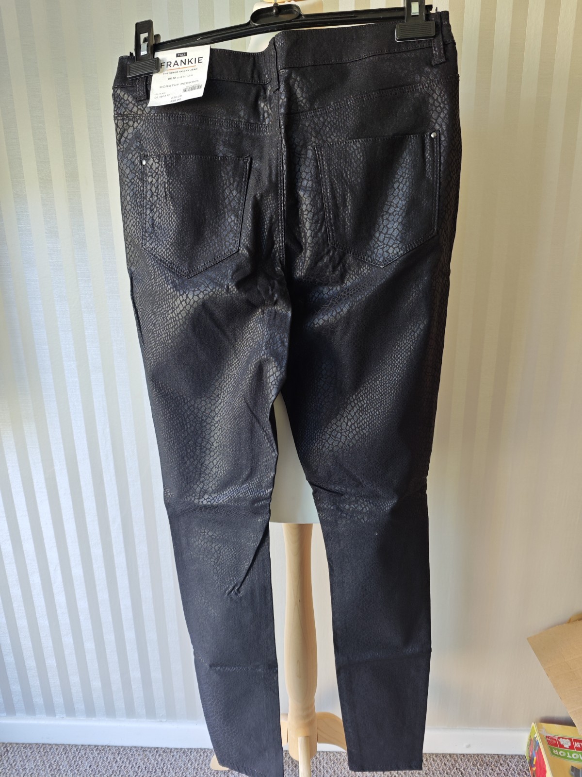 Dorothy Perkins Frankie Super Skinny Tall Snake Print Coated Jeans UK 12