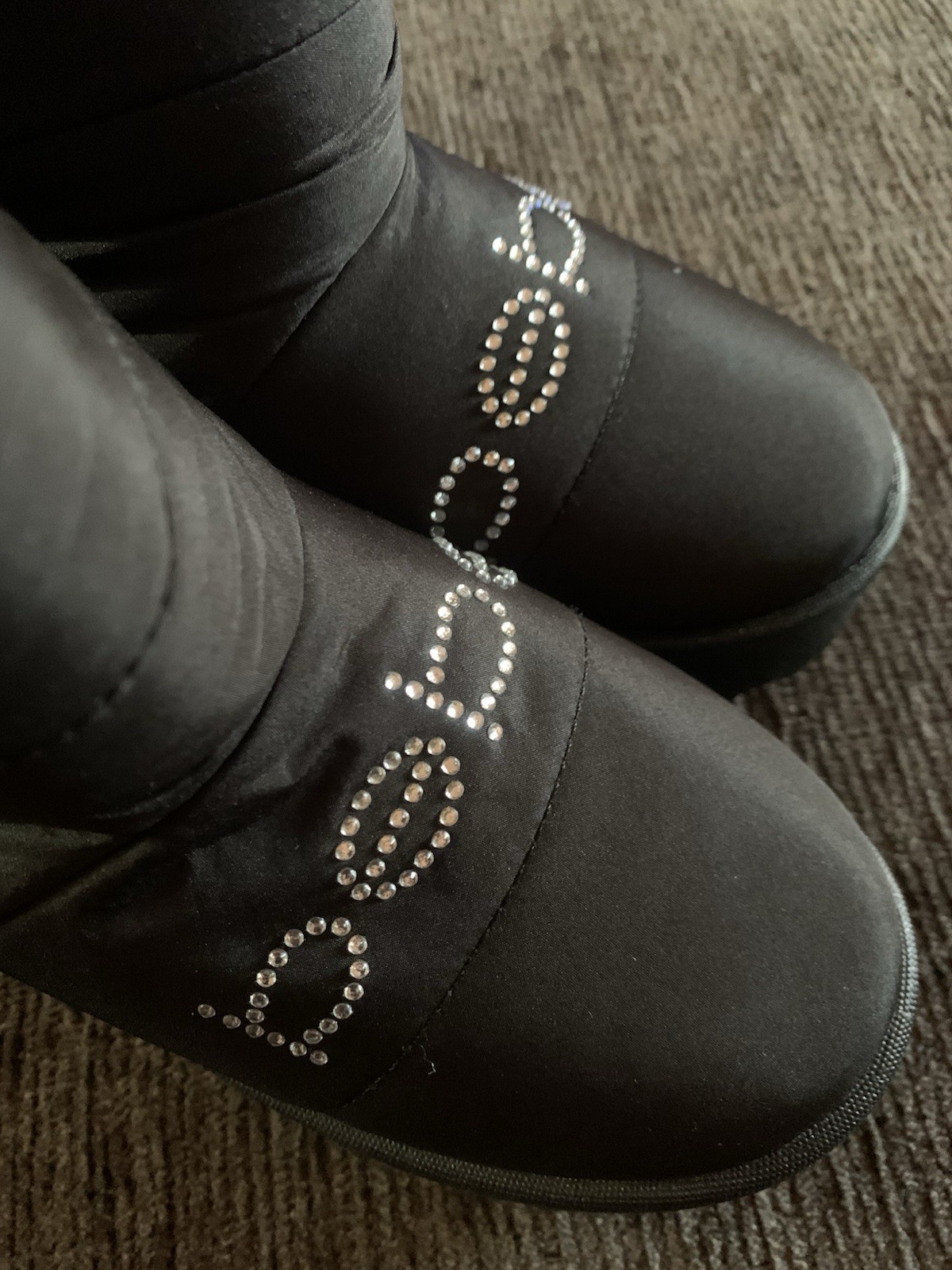 bebe Girls Black Rhinestone Logo Winter Boots