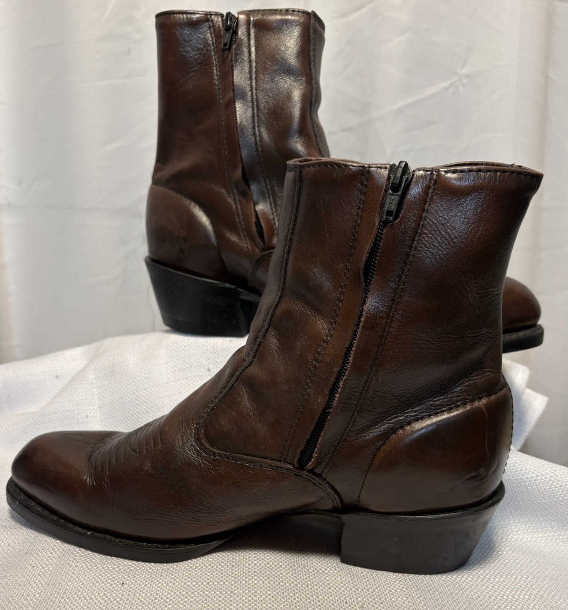 Laredo Men’s Brown Leather Boots Size 9 EW Ankle Boots Side Zip Almond Toe