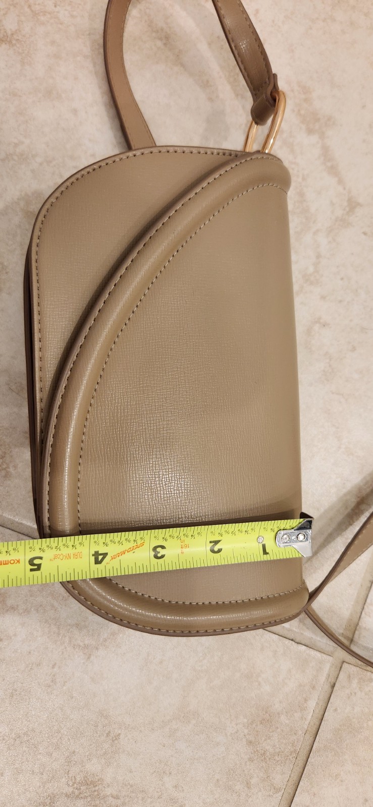 H&M Taupe Solid Semi-Circle Crossbody Bag Snap Closure Gold Hardware Pockets