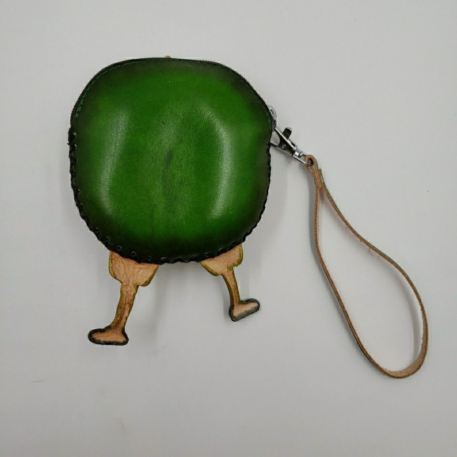 Green Man Coin Purse Woodland Fairy Wristlet Handmade Leather Gift Card Holder