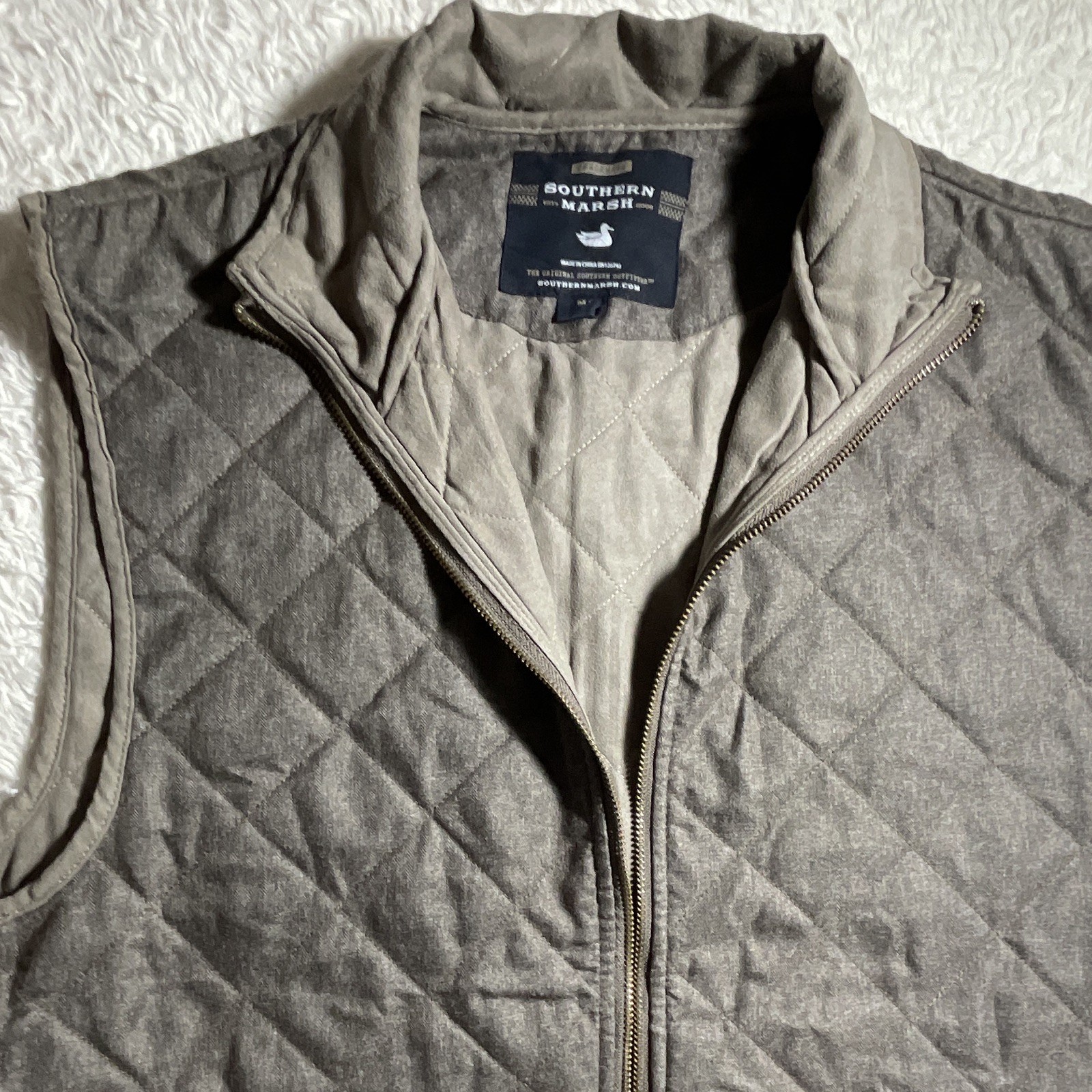 Southern Marsh Men’s Gray Quilted Full Zip Vest Stand-Up Collar Pockets M