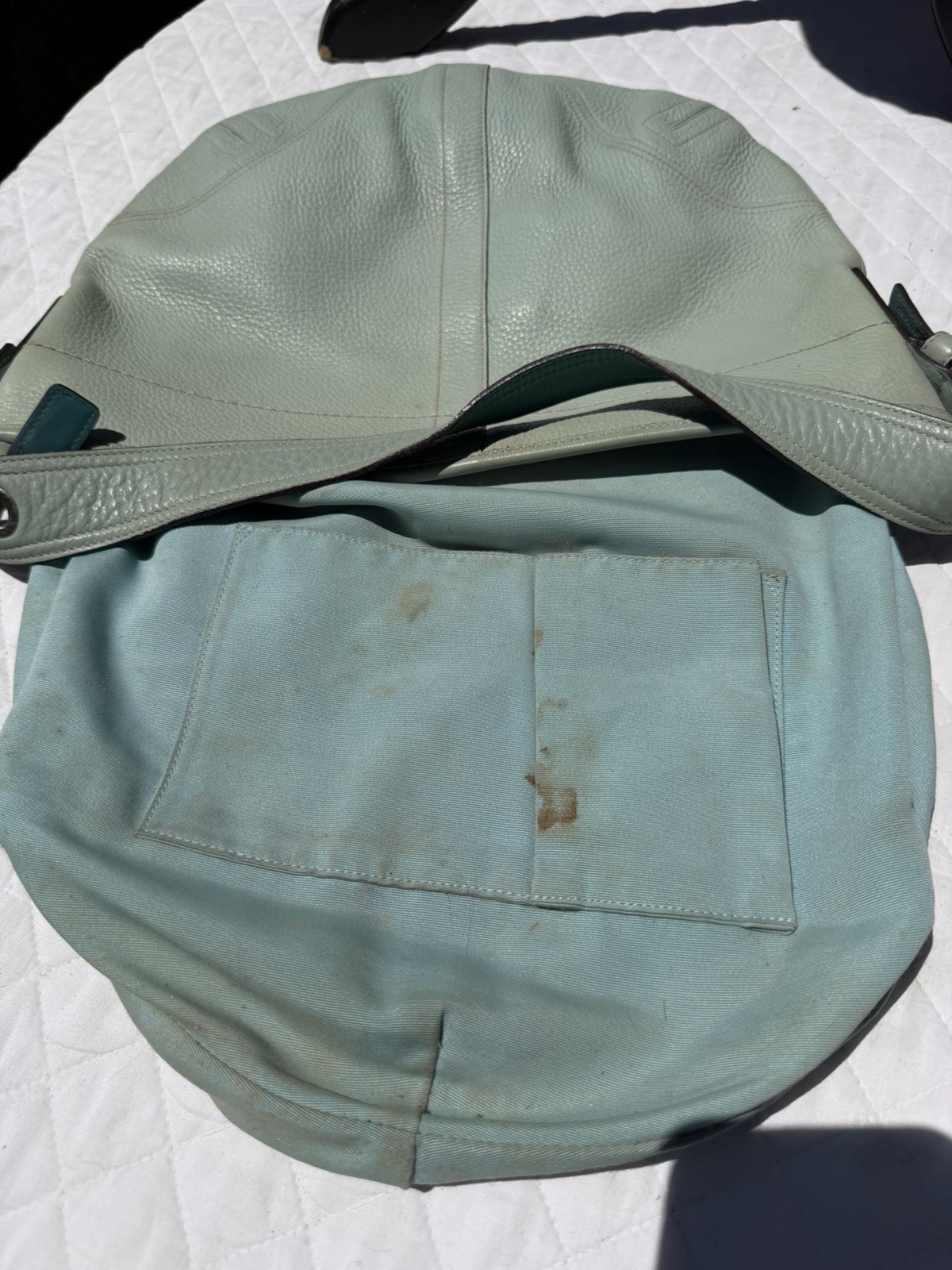 *worn* Vintage Y2K Coach 3227 Baby Blue Pebbled Leather Soho Hobo Shoulder Bag