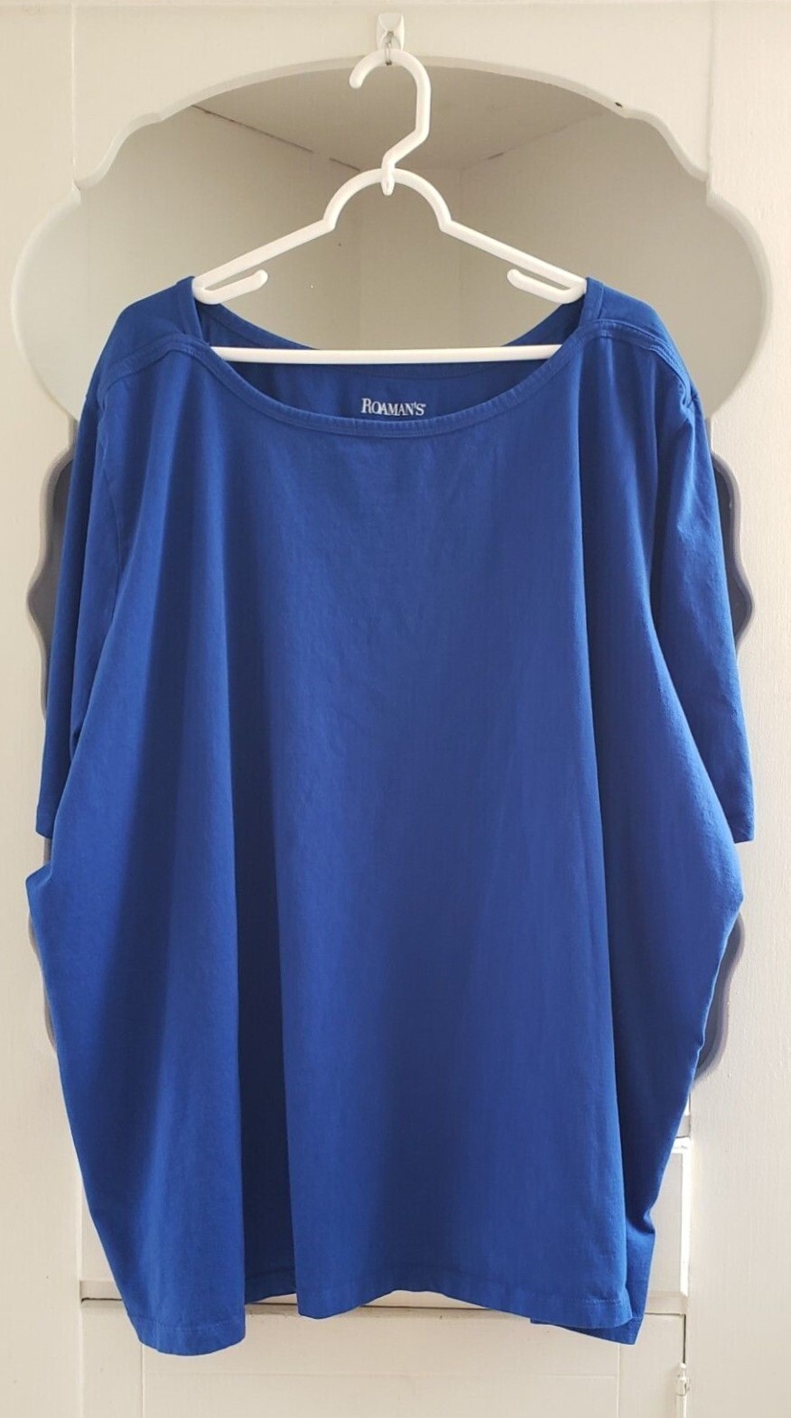 Roamans Pullover Tee Shirt Plus Size 5X 38/40 Top Blue 100% Cotton Tunic Blouse