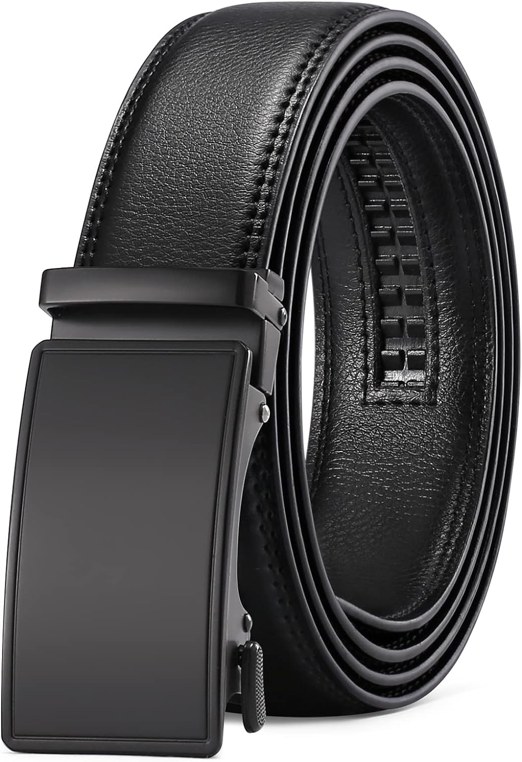 Men’S Leather Belt Automatic Ratchet Buckle Slide Belt Trim to Fit with Gift Box