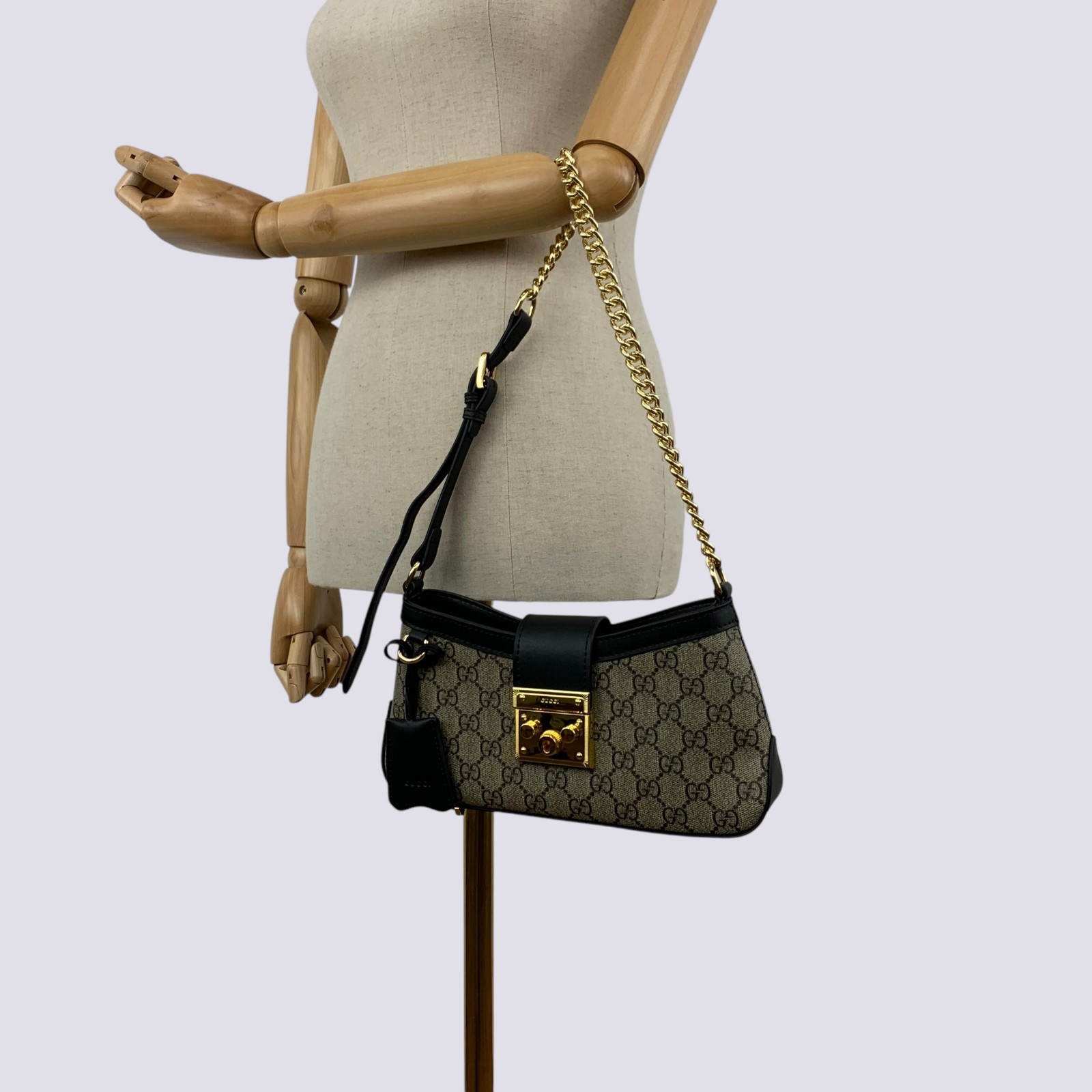 Gucci GG Monogram Padlock Small Shoulder Bag Black Leather 811705