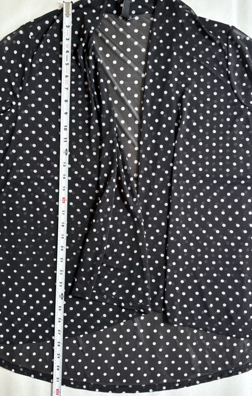 Zero 2 Eight Plus 3X Sheer Mesh Polka Dot Open Front Cardigan Black White Draped