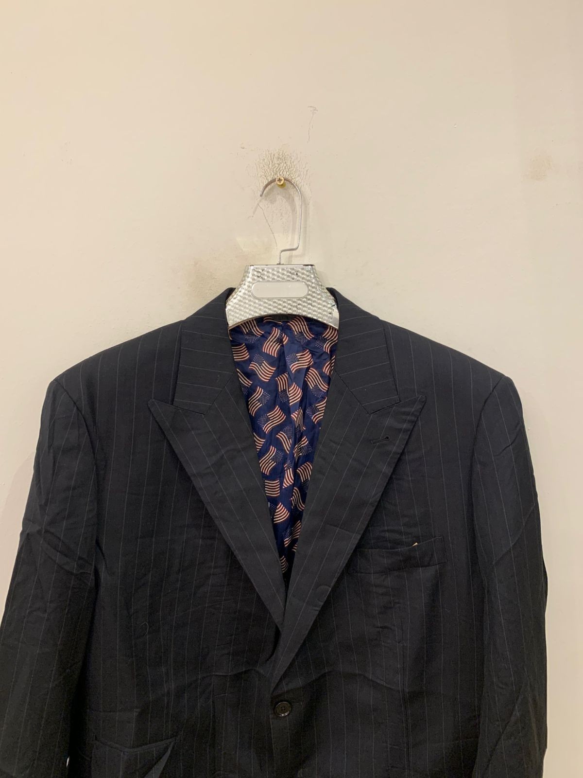 Classic all worsted wool peak lapel charcoal striped jacket blazer 42R