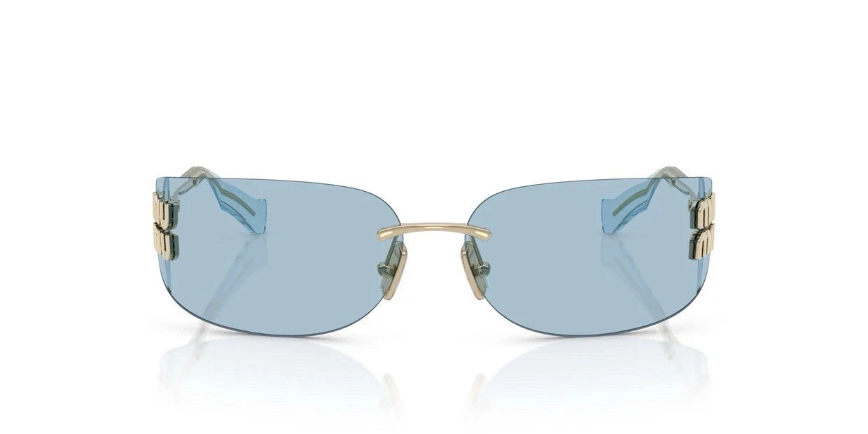 Miu Miu MU A51S ZVN10P Gold Light Blue Lens Women Wrap Sunglasses AUTHENTICm