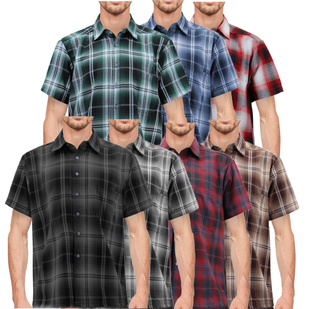 Maximos Men’s Plaid Shirt Short Sleeve Classic Western Full Button Down Shirt
