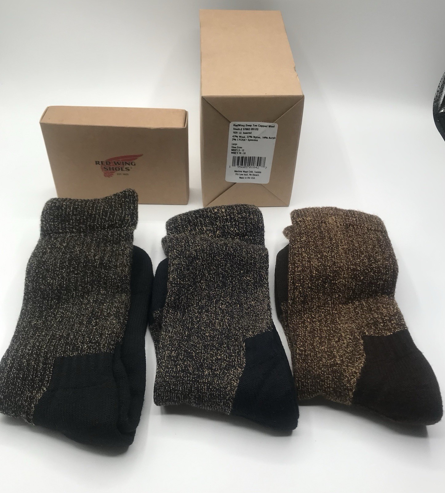 Red Wing Deep Toe Capped Wool Socks 3 Pack 97663 Multicolor Mens 9-12
