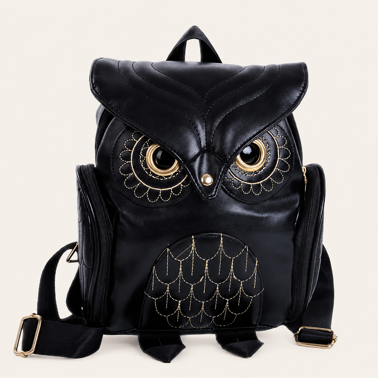 Womens Owl Backpack Black PU Leather Mini Backpack Cute School Travel Bag