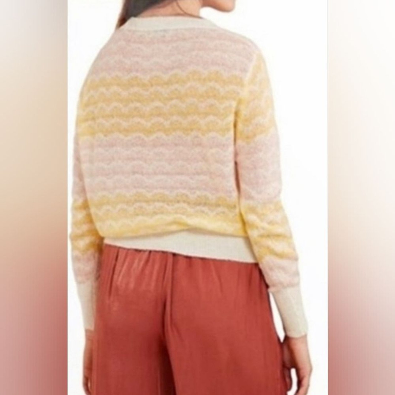 FRNCH Paris Ninette Size Medium Cream Pastel Wavy Stripe Lightweight Sweater NWT