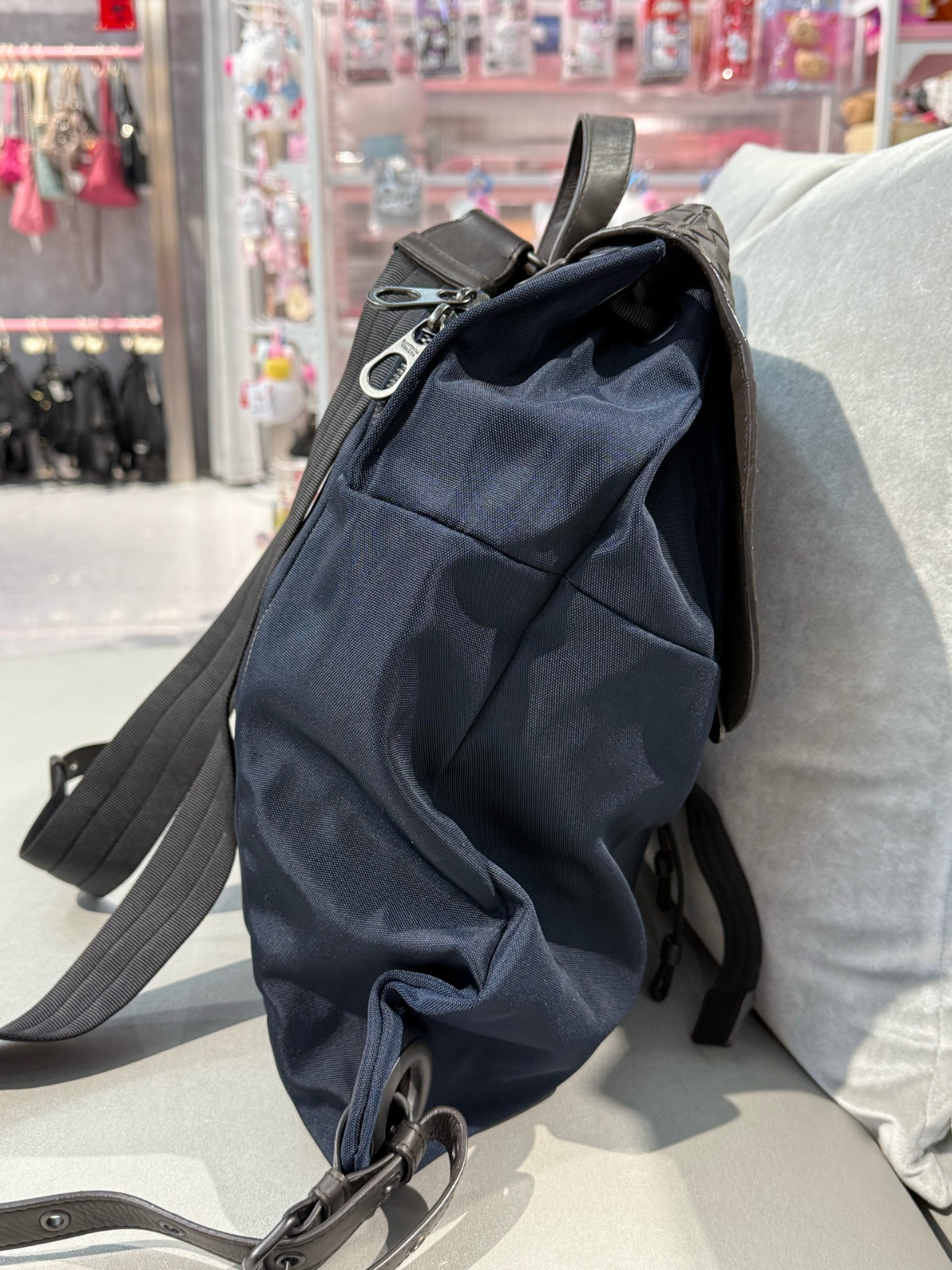 Authentic Bottega Veneta Intrecciato Leather and Nylon Backpack Intrecciato