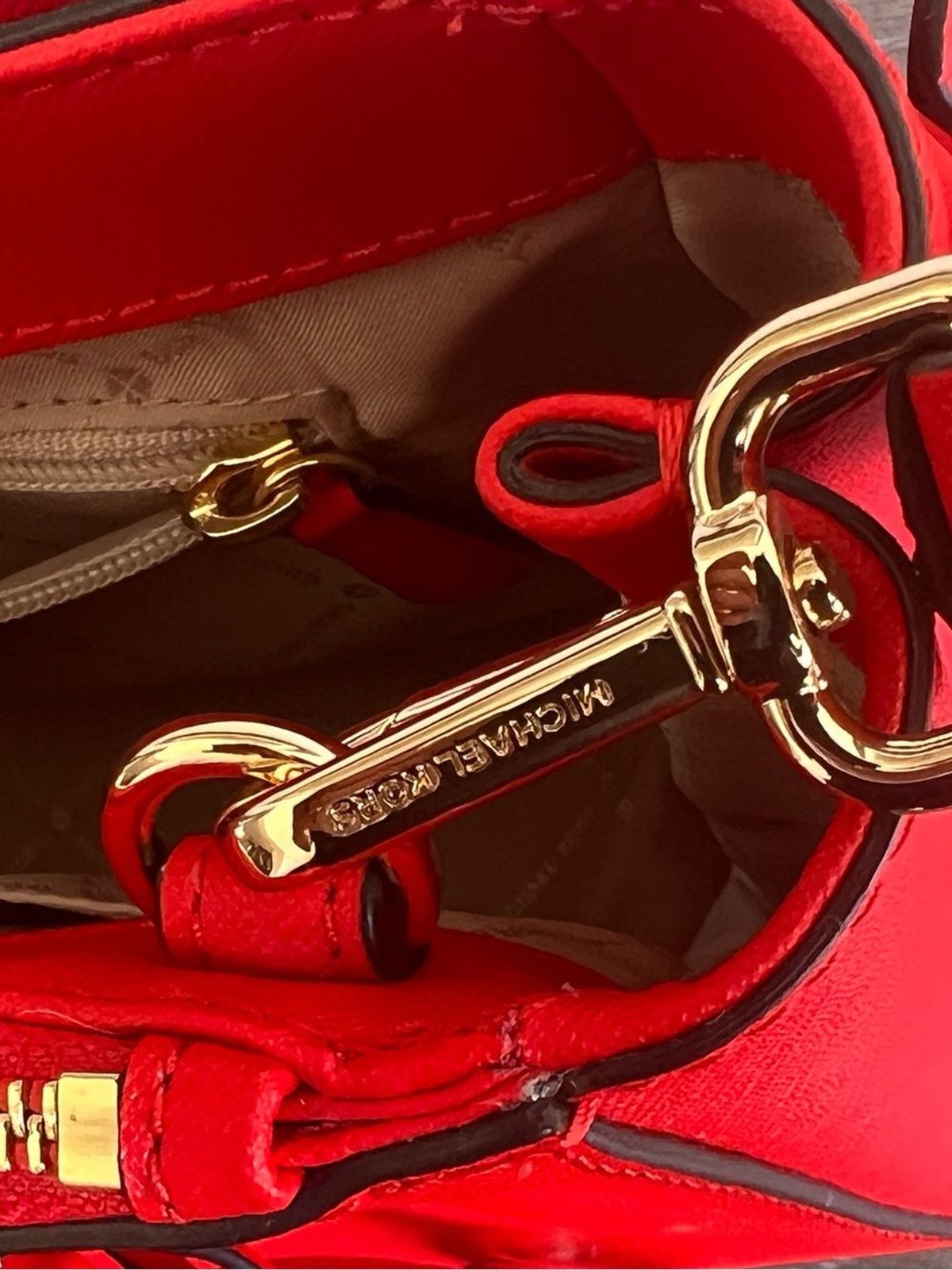Michael Kors Red Saffiano Satchel with Gold Hardware