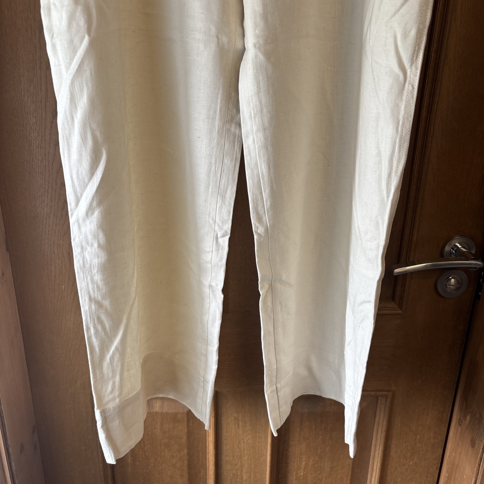 BNWOT Marks & Spencer Beige Linen Mix Wide-Leg tailored Trousers Size 16 Long