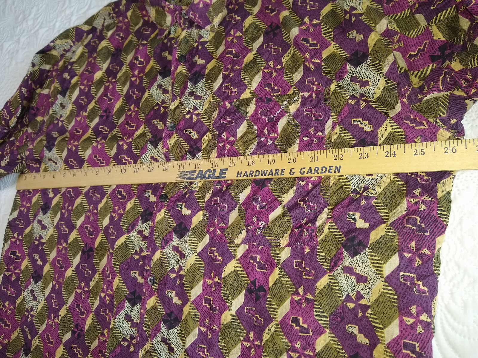 Expressions Worldwide 100% Silk Shirt Mens XL Purple Brown Geometric Vtg 90s EUC