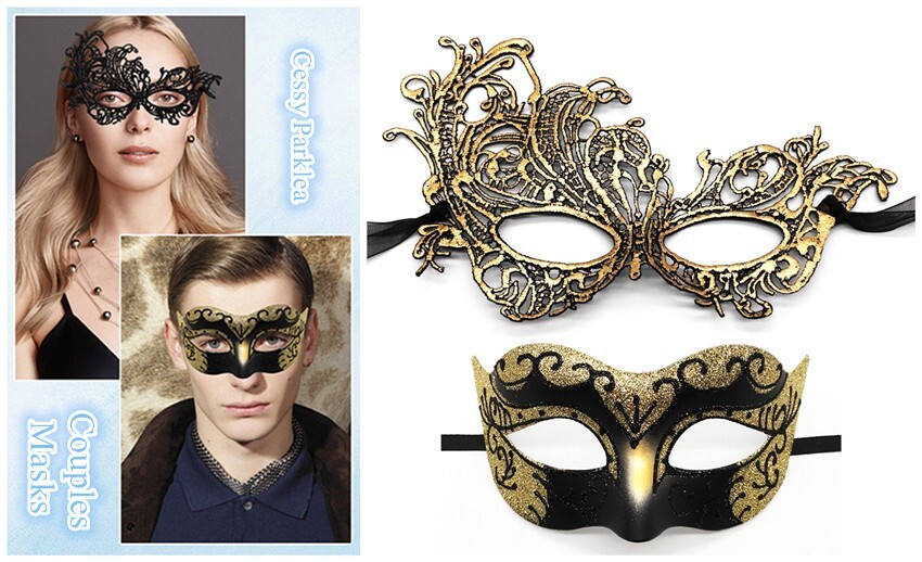 SN-A2-3 Couples Venetian Fairy Pixie Masquerade Halloween Masks Gold