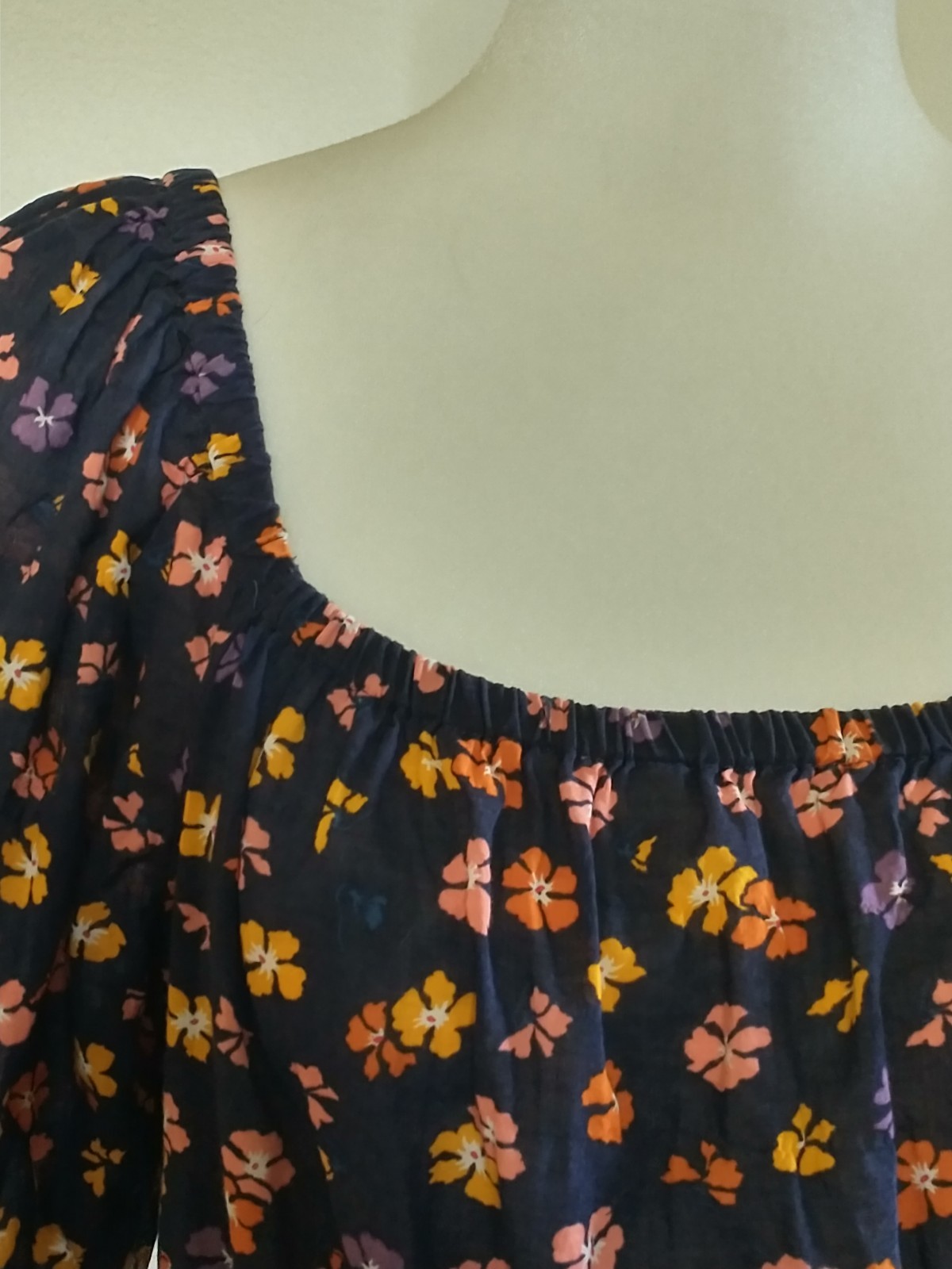Madewell Navy Blue Floral Boho Peplum Puff Sleeve Blouse Top S
