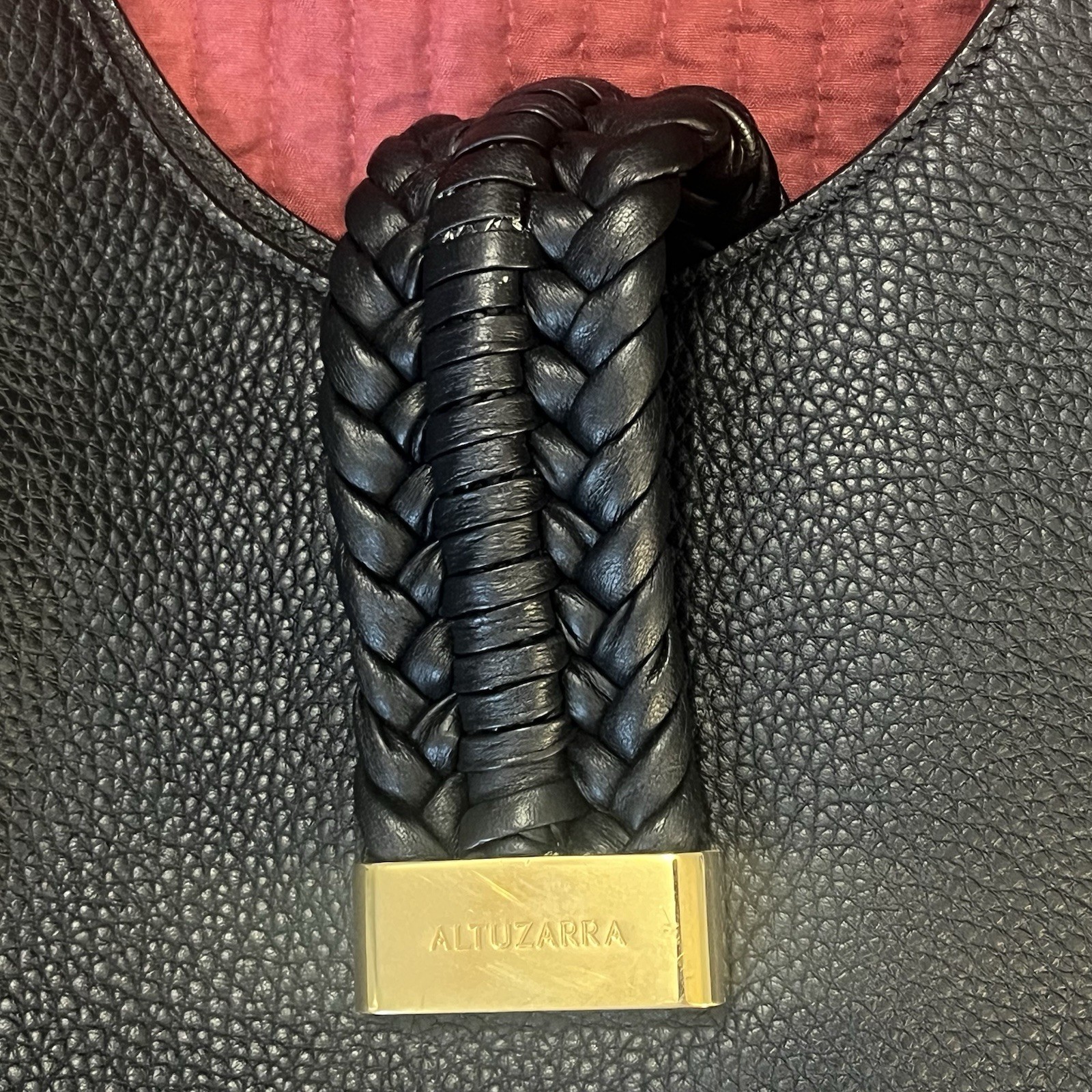 Altuzarra Ghianda Large Black Grained Pebble Leather Crossbody Knot Saddle Bag