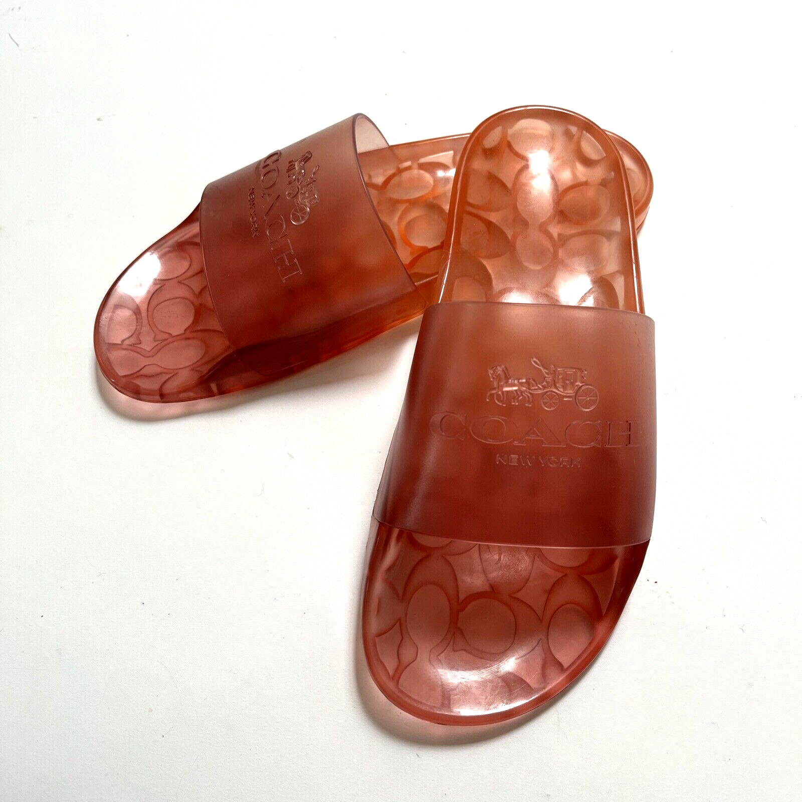 COACH Ulyssa Jelly Slide Sandals Tangerine Ombre Transparent Rubber Pool Size 8