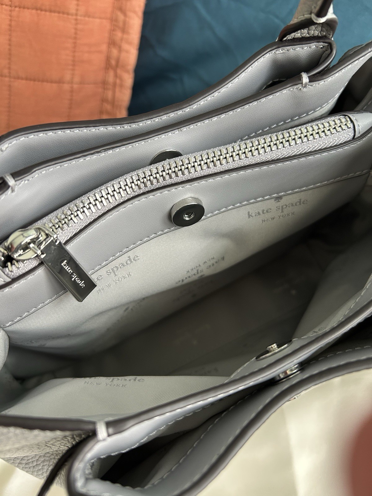 kate spade new york Gray Pebbled Satchel Top Handle Crossbody