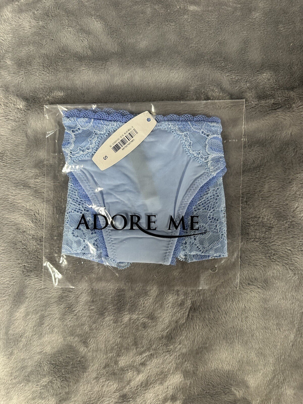 Adore Me Blue Sheer Matte Satin and Floral Lace Cheeky Panty Size S