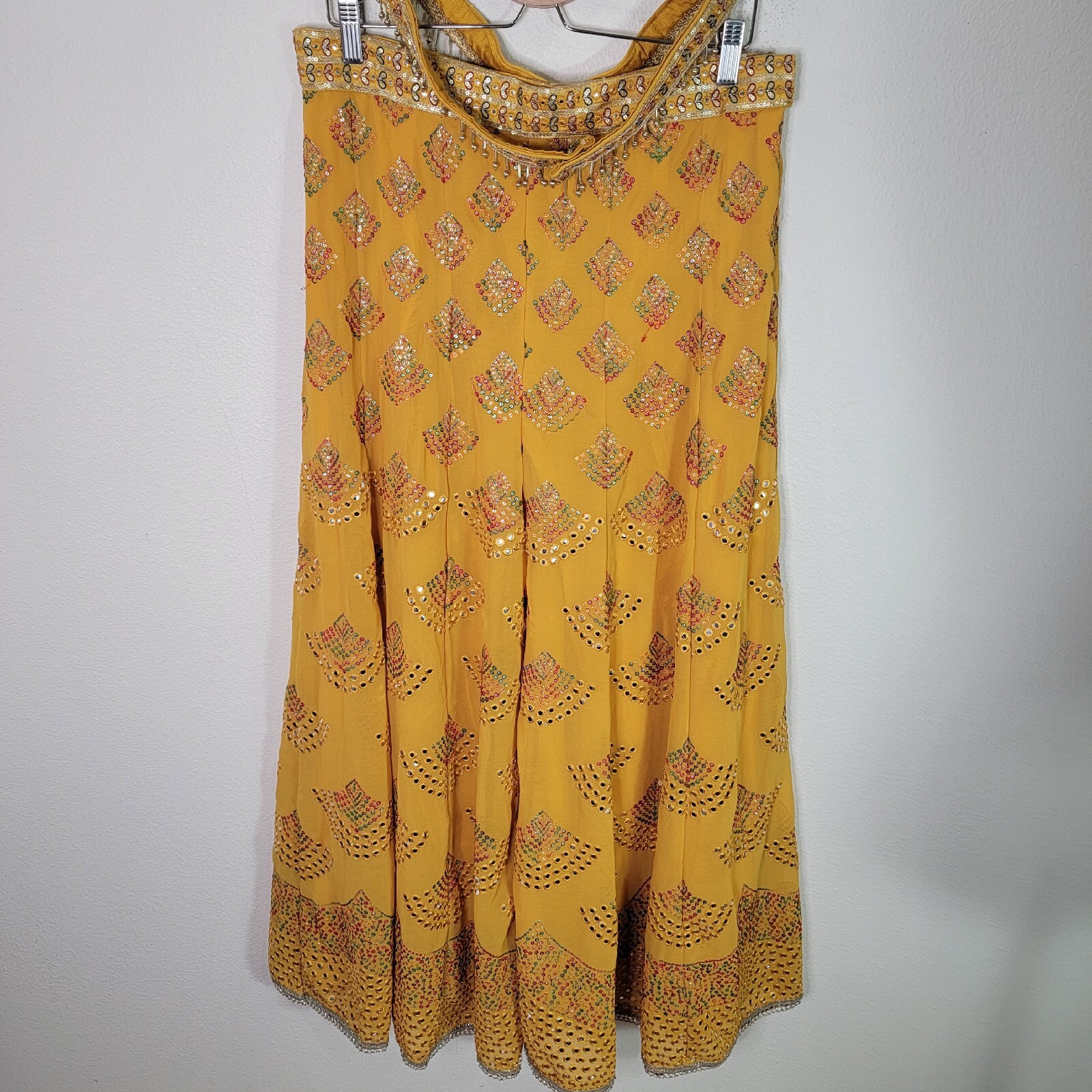 Custom Made Wide Leg Pants Yellow Sequin Middle Eastern Indian Embroidered Sz 10