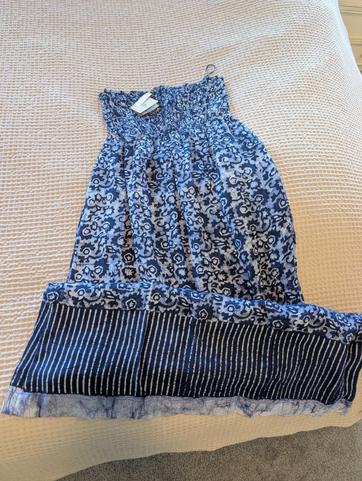 NWT Faherty Margarita 100% Linen Strapless Smocked Purple Maxi Dress Women’s M