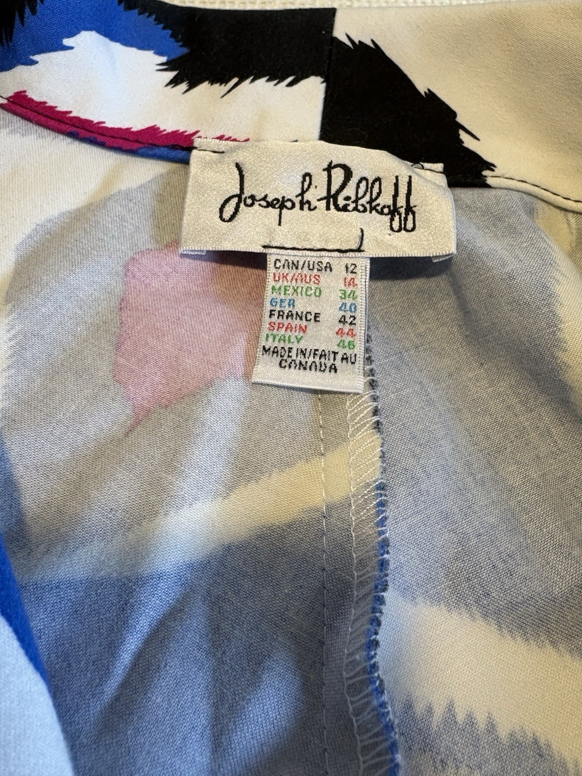 Joseph Ribkoff Zip Up Jacket Rouched Colorful Size 12 Cuff 3/4 Sleeves