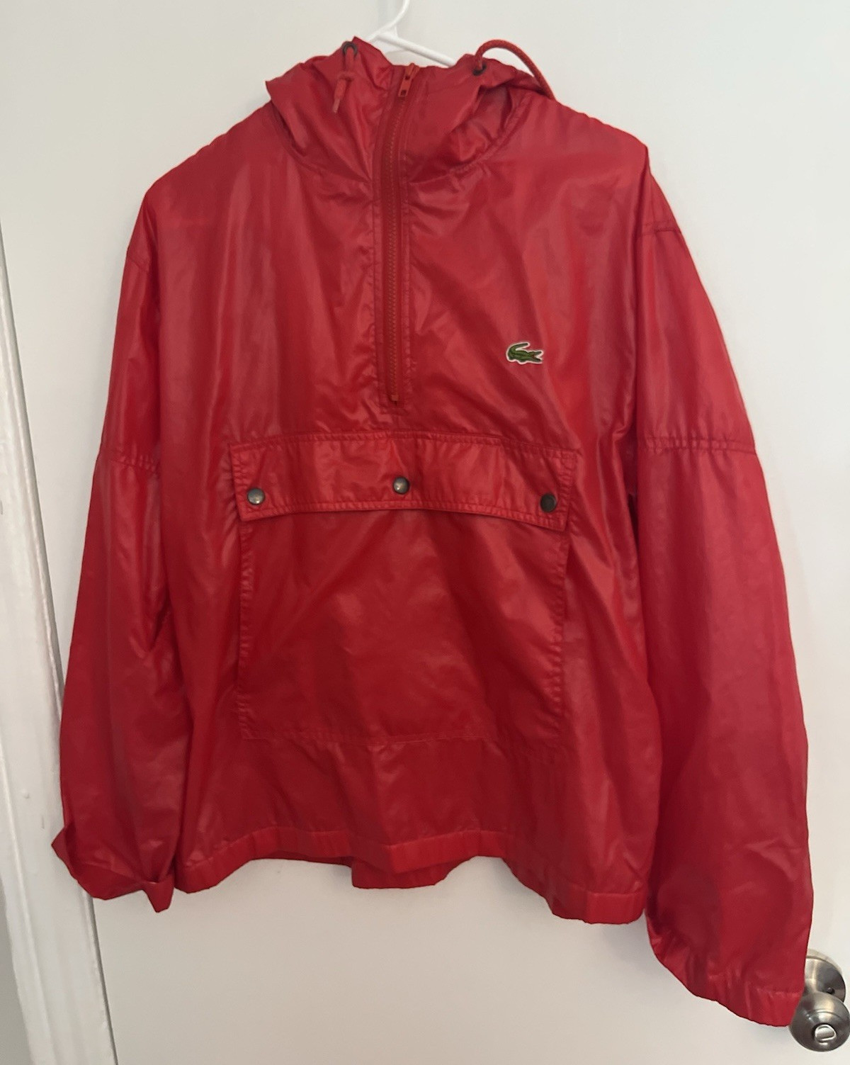 Izod Lacoste Men’s Red Hooded 1/2 Zip Lightweight Windbreaker Jacket Size M