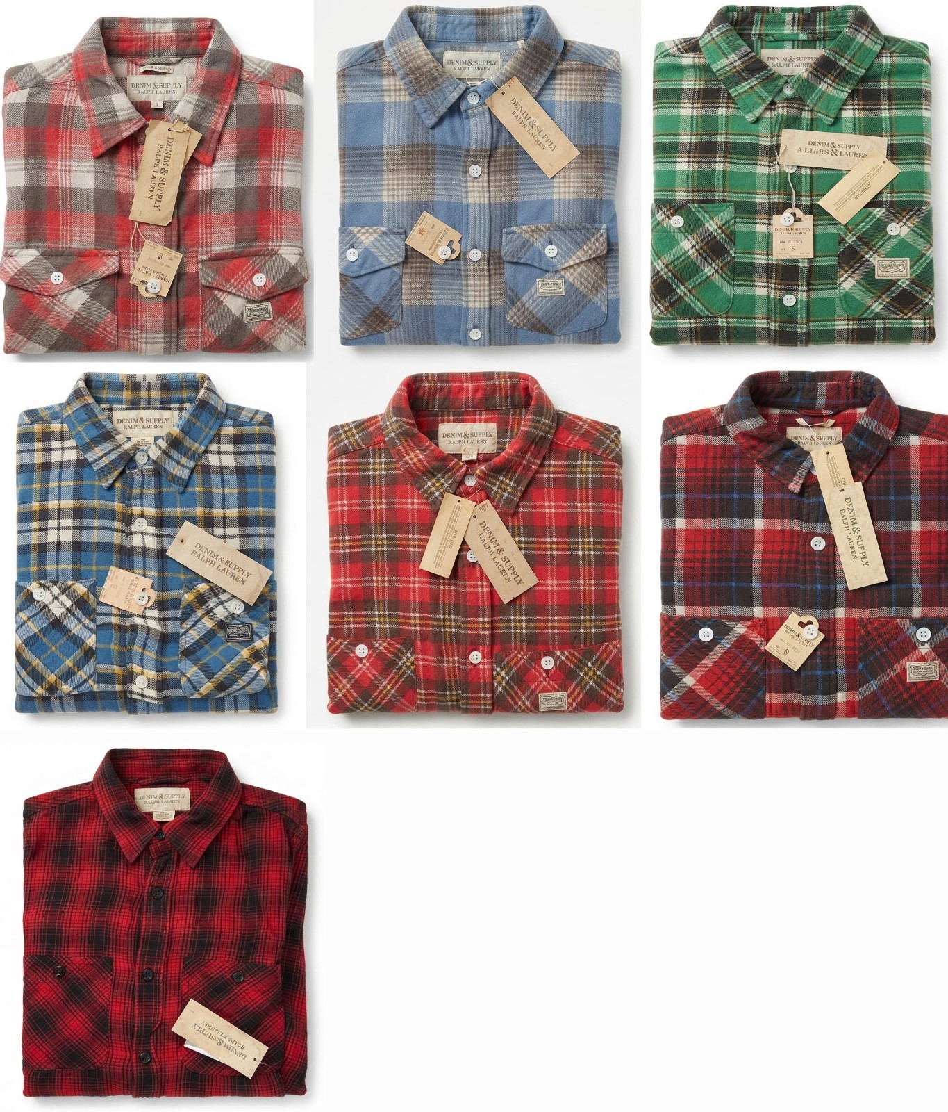 Lot of 7 Polo Ralph Lauren Denim & Supply Plaid Flannel Button Down Shirt NWT S