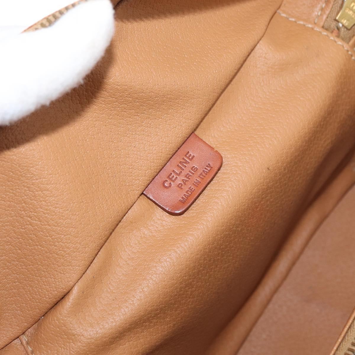 CELINE Macadam Canvas Vanity Pouch PVC Leather Brown Gold Auth ep12322