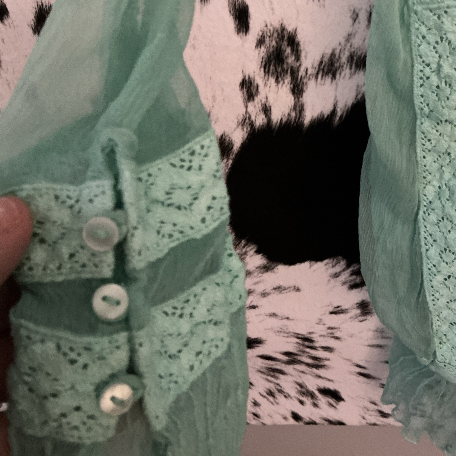 Guess Ombré Aqua &White Long Sleeve Ultra Sheer Crochet Detail Tunic – Size Sm