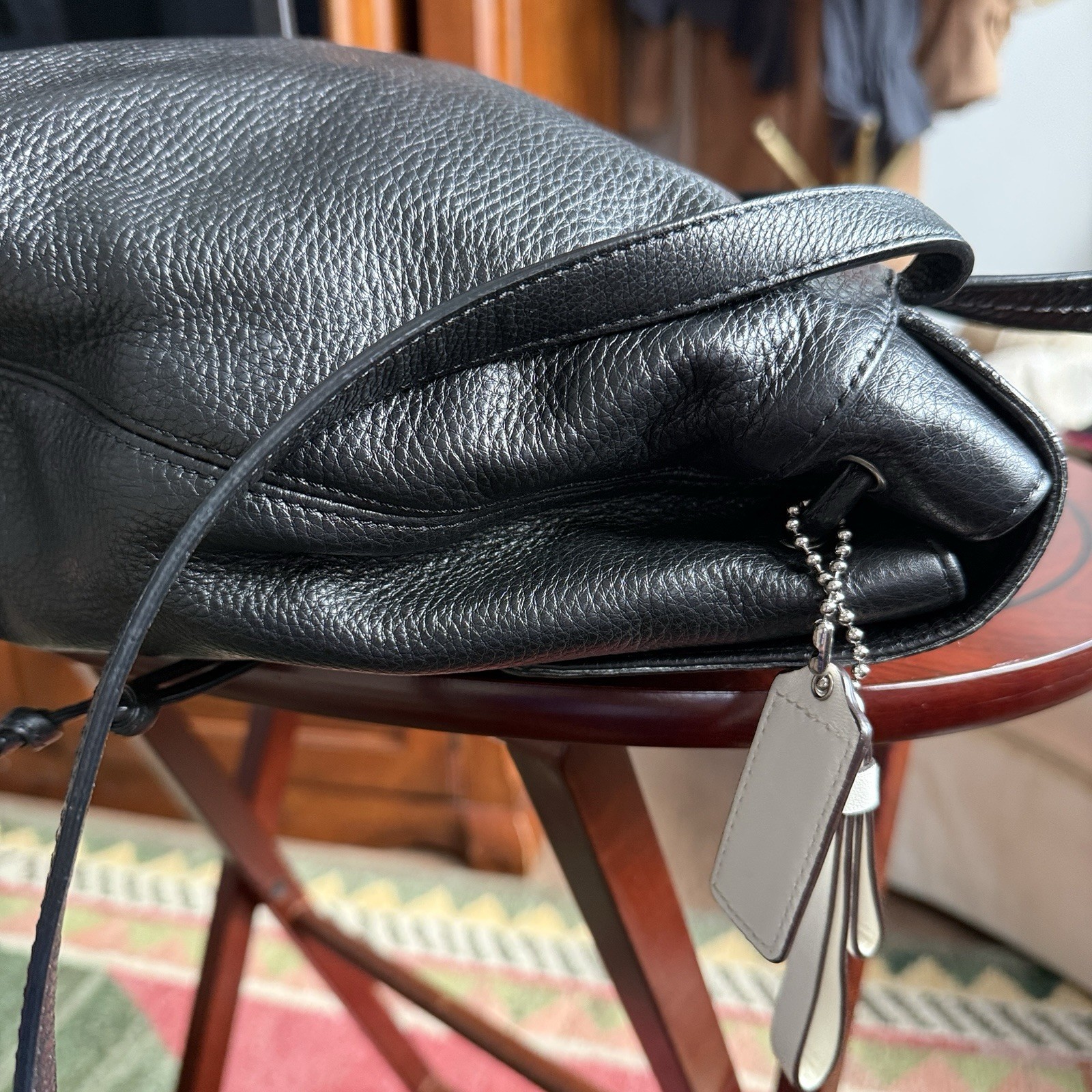 Coach F24385 Black Pebbled Leather Turnlock Drawstring Backpack