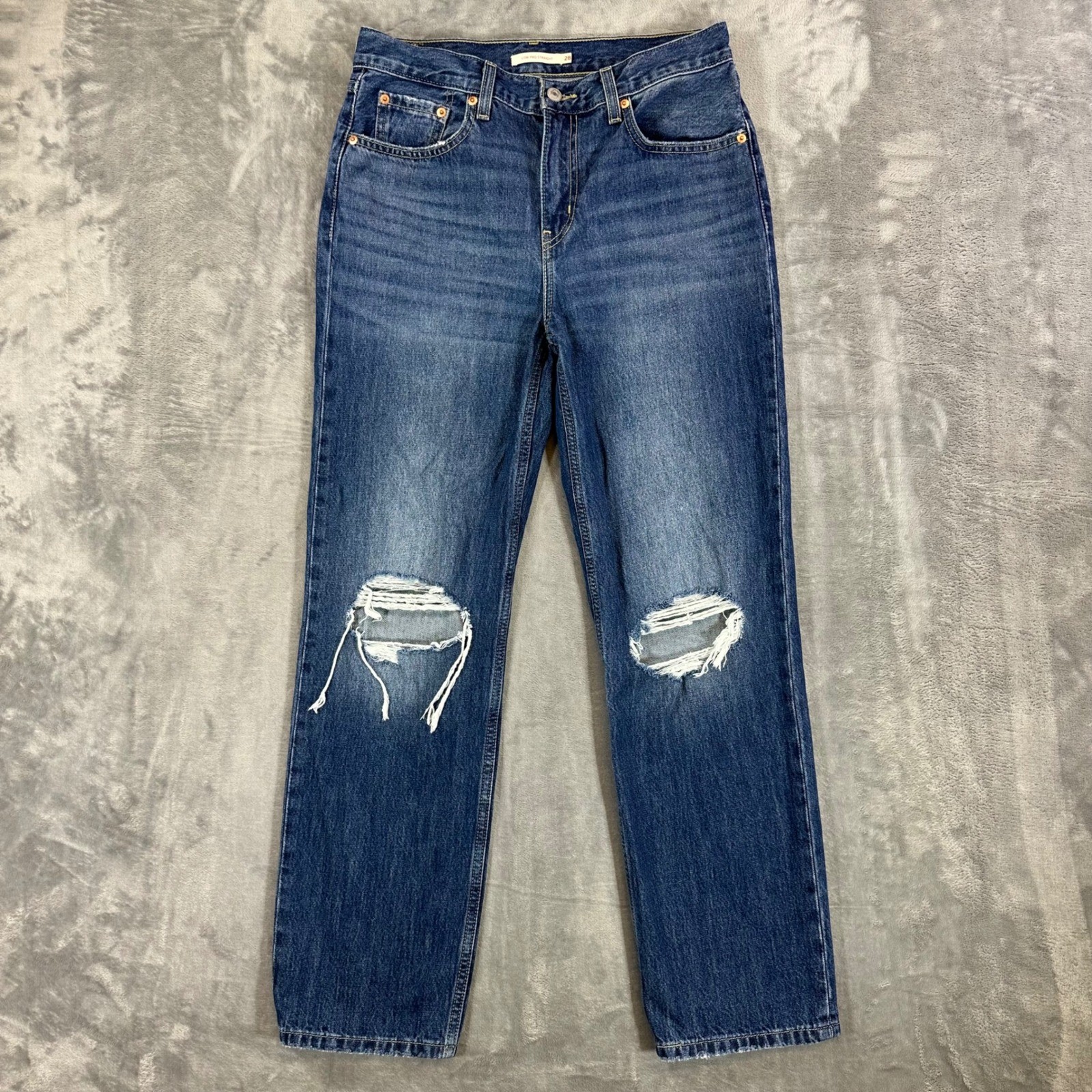 Levi’s Low Pro Straight Jeans Women’s Size 28 Blue Distressed Denim Pants