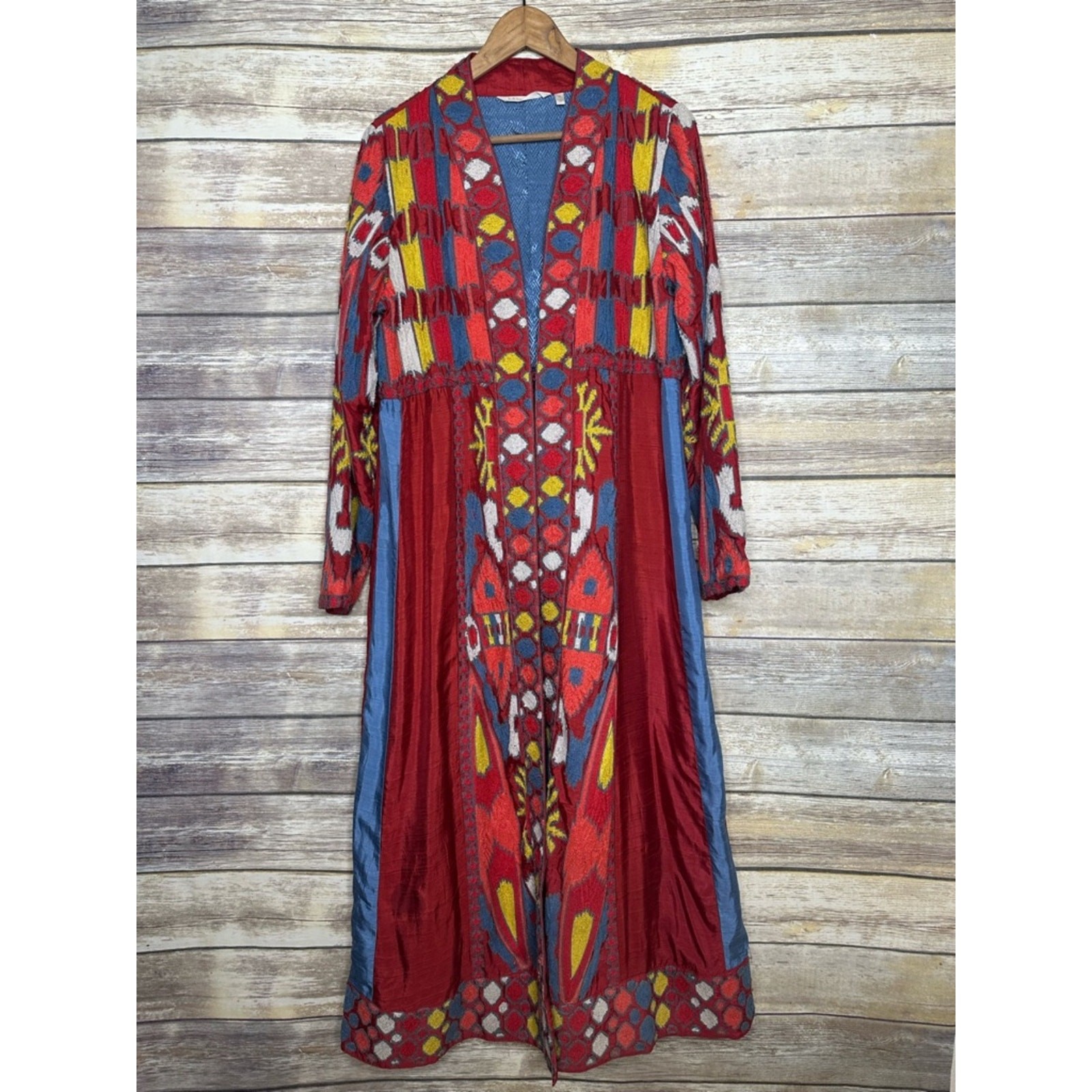 Soft Surroundings M boho embroidered Multi color Pattern Maxi Duster jacket