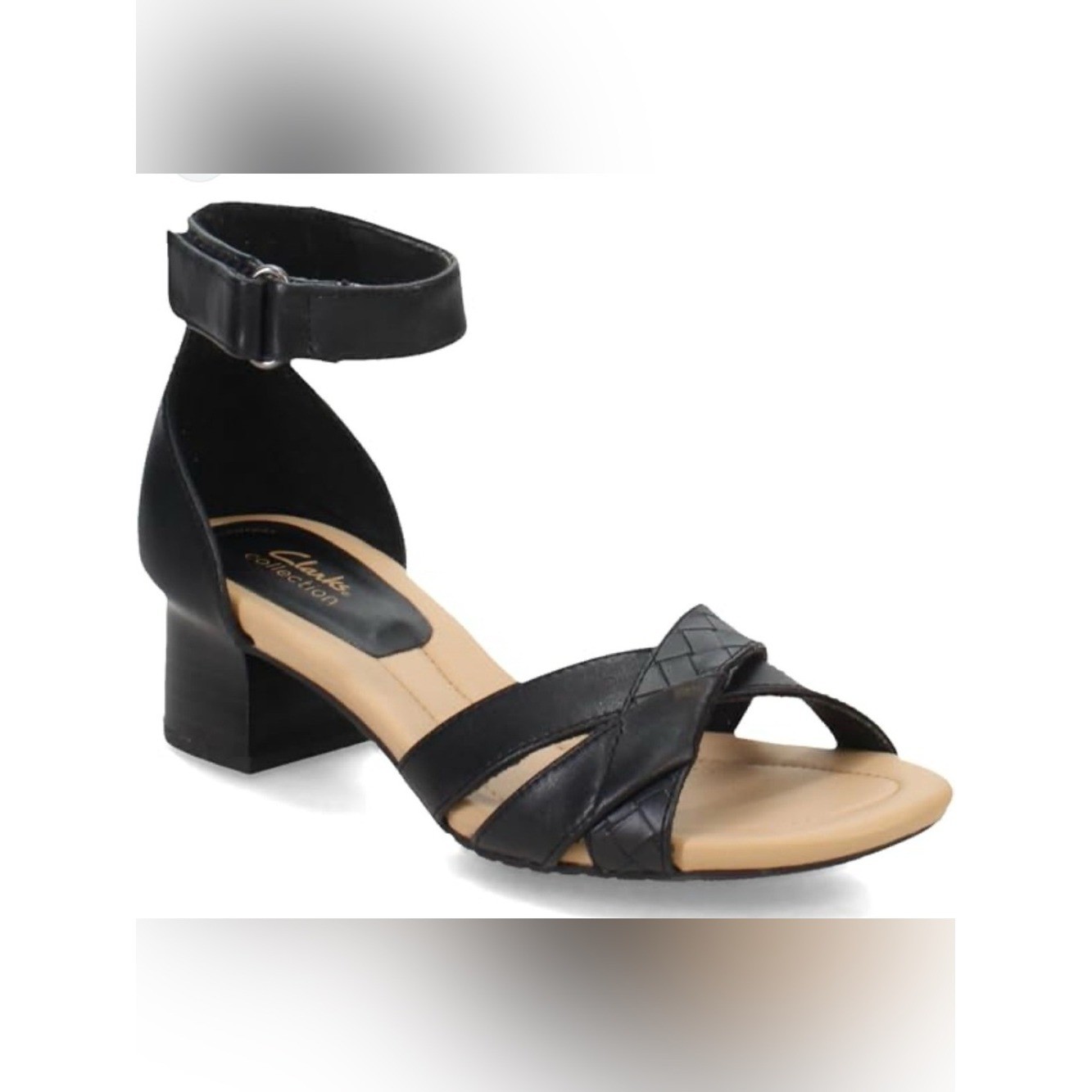 Clarks Desirae Lily Black/Tan, Ankle-Strap Sandal, 1.75″ Block Heel, SZ. 8, NWT