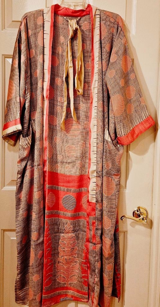 Art Silk Kimono Robe~ Women’s One Size~ Kimono w/Tie~ Brown, Orange ~NEW