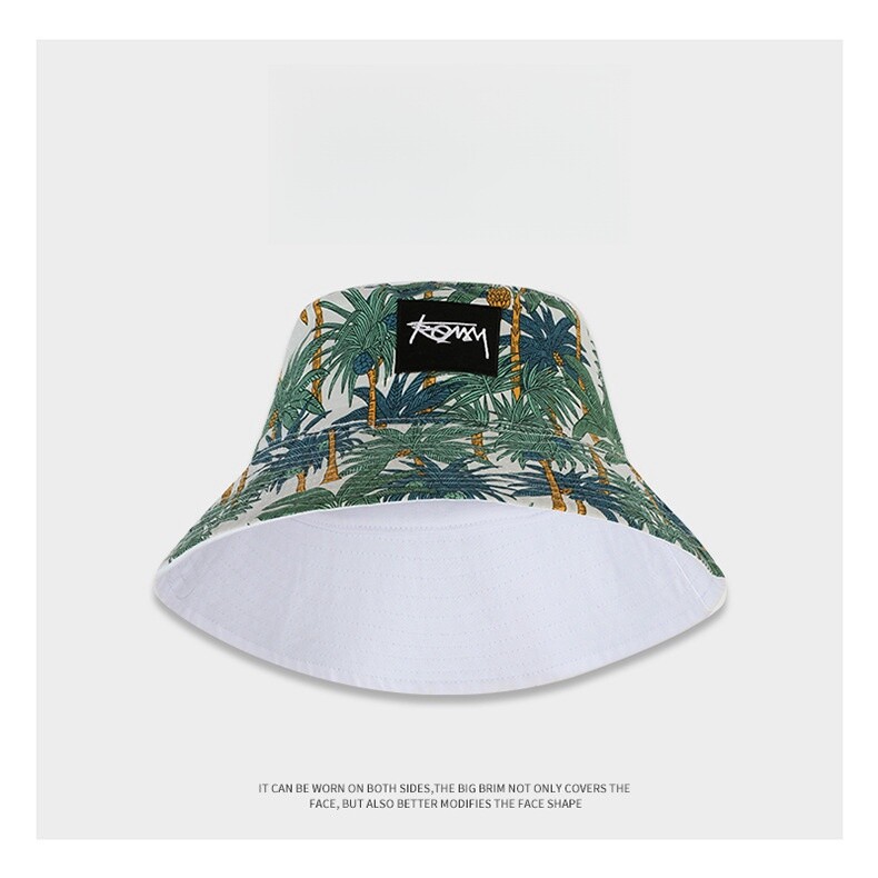 Hawii Style Double Sided Bucket Hat Fisherman Hat Reversible Sun Men Women