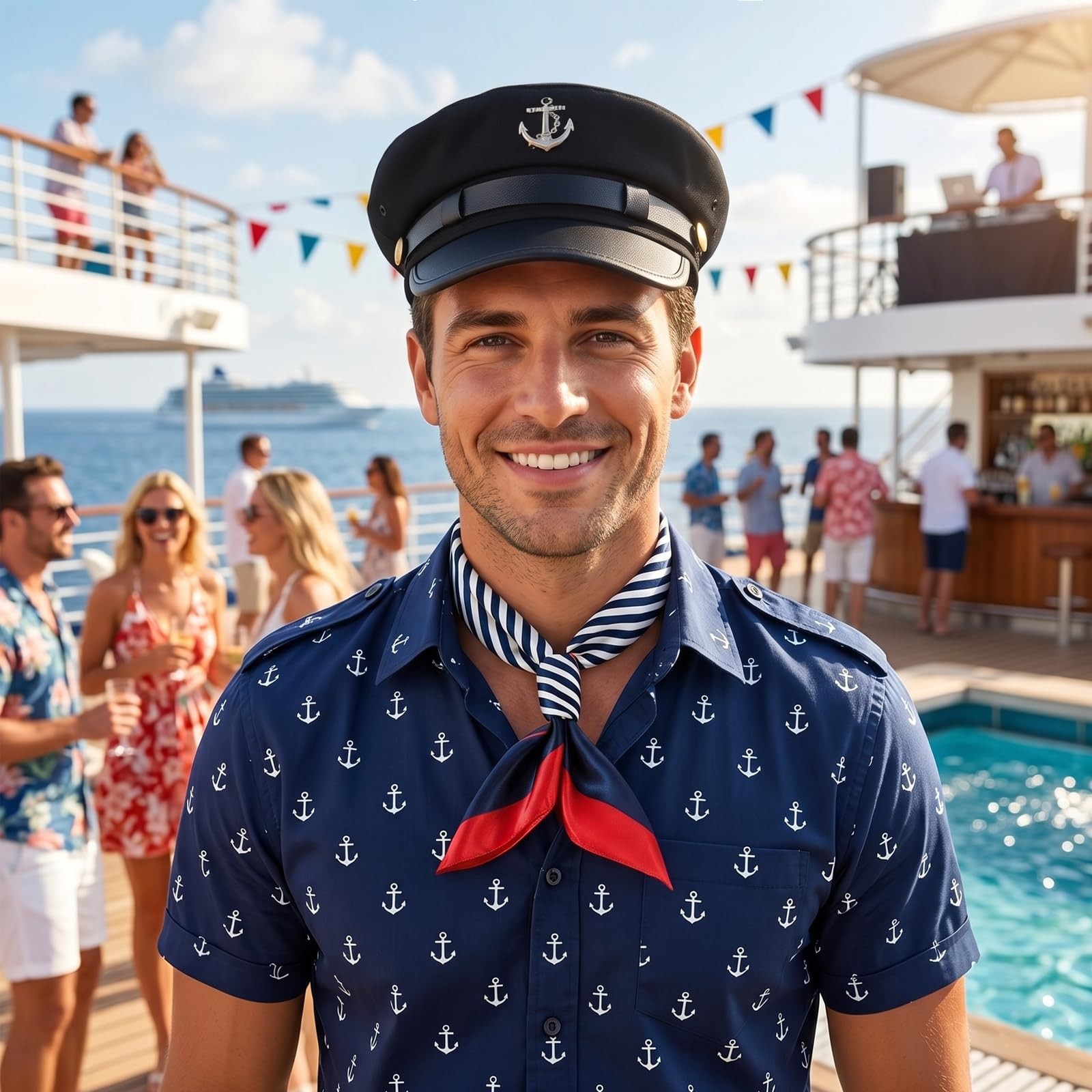 Yacht Captain Hat with Sailor Scarf – Cabbie Paperboy Beret Cap for Men