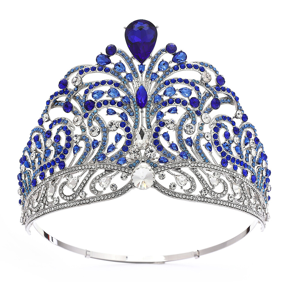 11cm Tall Crystal Tiara Crown Wedding Queen Princess Prom Adjustable 13 Colors