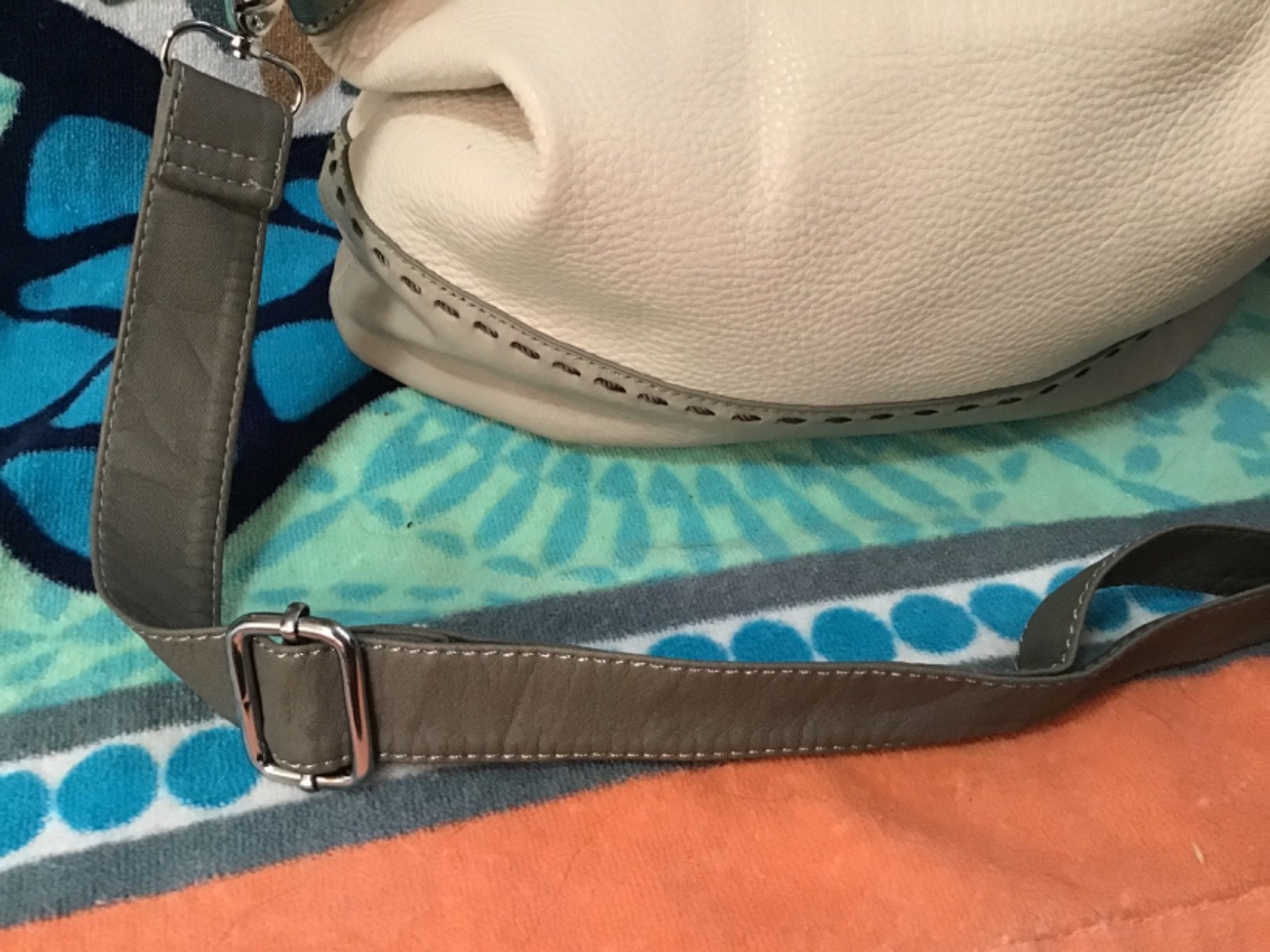 The Sak Gray, Bone & Metallic Leather Shoulder Bag or Crossbody – 14W x 11H x 4D